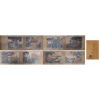 Raro pergaminho chinês, do séc. XVIII, com oito pinturas sobre seda, com cenas do cotidiano. Apresenta inscrição e assinatura em uma pintura. Med. de cada pintura 27x34cm.