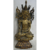 Antiga e magnífica escultura oriental em madeira patinada a ouro, representando Buda em meditação. Séc. XVIII/XIX. Alt. 63cm. (apresenta perdas do tempo)