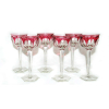 BACCARAT - MALMAISON- (1910)- Seis taças em cristal doublé, tonalidade rosa. Pés oitavados. Altura:19 cm.<br />https://www.replacements.com/webquote/bacmal.htm