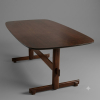 Mesa em jacarandá anos 1960, tampo em bordas arredondadas. Seis cadeiras em Caviúna e palhinha original. Mesa: 73x177x95 cm. Cadeiras:67x45x50 cm.<br />Consta etiqueta cortada quando do segundo estofamento dos assentos, onde lê-se: Rua Joaquim Floriano, 856- São Paulo- Patente de fabrico:120.466. e preço em Cruzeiros. <br />REFERÊNCIA: https://www.fandfvintage.com/listing/794349854/carlo-hauner-martin-eisler-chairs