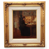 MARIE - GABRIEL BIESSY ( FRANCE: Saint-Pierre-du-Mont, 1854- Bourg-la-Reine, 1935)<br />Medidas: 55 x 46 cm, na moldura 82 x 91cm.<br />Óleo sobre tela.<br />Cena do cotidiano figurada por sua esposa Marthe Gambier.<br /><br />Pintor francês com distinção de Cavaleiro da Legião de Honra.<br /><br />Estudou na École des Beaux-Arts de Lyon. <br /><br />Em Paris no ano 1879 trabalhou no estúdio de Carolus Duran e no de Luc-Olivier Merson. <br /><br />Desde 1882 participou regularmente do Salão da Sociedade Nacional de Belas Artes, onde obteve menção honrosa em 1883.<br /><br />Em 1895 foi condecorado como membro da Sociedade Nacional de Belas Artes.<br /><br />Obteve uma menção honrosa na Exposição Universal de 1889.<br /><br />Foi medalhista de bronze na mais famosa mostra do início do séc XX: A EXPOSIÇÃO UNIVERSAL DE PARIS DE 1900 e também, neste mesmo ano, medalhista de prata no Crystal Palace de Londres.<br /><br />Foi nomeado Cavaleiro da Legião de Honra em 22 de janeiro de 1902.<br /><br />Pintou principalmente retratos, vistas de Paris, mas foi mesmo aclamado e laureado, com cenas do cotidiano representando a vida de seu tempo - o que lhe deixou famoso.<br />Termina sua carreira como Diretor de Belas Artes no Cairo e se aposenta partindo para Bourg-la-Reine.<br /><br />REFERÊNCIAS: Édouard-Joseph, Dictionnaire biographique des artistes contemporains, tome 1, A-E, Art & Édition, 1930, p. 137<br /><br />Bénézit, 1948, 1999<br /><br />Gérald Schurr, Les Petits maîtres de la peinture, valeur de demain, Éditions de l'Amateur, 1979, p. 118<br /><br />Dominique Lobstein, Défense et illustration de l'Impressionnisme, L'Échelle de Jacob, 2008, p. 72<br /><br />https://fr.wikipedia.org/wiki/Gabriel_Biessy<br />