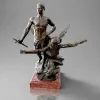 LUCA MADRASSI (Itália, 1848 - França, 1919) <br />Importante artista que participou da Universal de 1900 em Paris.<br />Raríssima escultura em Bronze maciço com selo de fundição francesa: AB - PARIS. titulada LE GENIE DES NATIONS <br />Escultura: 81 x 59 x 57 cm. <br />Base mármore rouge: 9 x 33 x 33 cm. <br />Altura total: 90 cm. <br />