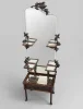 <p>ART NOUVEAU - FRANCE c. 1900. ETAGERE espelhada, m&oacute;vel expositor, vitrine. Em madeira nobre com entalhes fitomorfos, Quatro peanhas com bra&ccedil;os vazados, m&atilde;os francesas figurando orqu&iacute;deas, plat&ocirc; inferior com saia entalhada em galeria vazada. Espelhos originais em cristal bisot&eacute;e. Grande flor&atilde;o na cimalha. Medidas: 192 x 74 x 39 cm.</p>