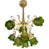 <p>ÉMILE FERNAND-DUBOIS (Belgian, 1861-1939)*<br />lustre Art Nouveau para nove luzes em pesado bronze dourado e polido. Estrutura exuberante com elegantes braços em ramagens curvilíneas terminadas em tulipas no feitio de flor em cristal de Murano opalinado nos tons de verde. Med.: 1,00 X 80 cm. <br /><br /><br />Lustre de bronze com pátina verde com oito braços de luz mostrando folhas e corolas de flores estilizadas. (....) A bola inferior com a assinatura F. Dubois foi roubado.(...) Falta um soquete. Maison-atelier Dubois, 80 avenue Brugmann, Bruxelas.<br />A casa-atelier do escultor Fernand Dubois é um edifício Art Nouveau construído pelo arquiteto Victor Horta em Forest, uma comuna de Bruxelas, na Bélgica, classificada como monumento histórico desde 1972.<br />PEÇA DA MESMA TIRAGEM NO MUSEU:https://collections.heritage.brussels/fr/objects/97701<br />https://fr.wikipedia.org/wiki/Maison-atelier_du_sculpteur_Fernand_Dubois<br /><br />Escultor, gravador e medalhista, destacou-se na construção de monumentos aos mortos da Grande Guerra, dentre outras obras públicas. Debuta no Salão dos Artistas Franceses em 1902, fazendo carreira até a Medalha de Ouro em 1923.</p>