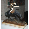 EDOUARD DROUOT ( Sommevoire, France 03/04/1859-1945) <br />On the track of deer (na trilha dos cervos)<br />Escultura em bronze, marfim, base em mármore. <br />Medidas: 53 x 61 cm.<br />Peso: 18 kg.<br /><br />(...) Em Paris foi aluno de Émile Thomas e Mathurin-Moreau, medalha de bronze no Salão de 1892, e Menção Honrosa na Exposição universal de Paris ano 1.900. (...) the Dictionary of Sculptors in Bronze, James Mackay, página 111.<br /><br />Reproduzida fotograficamente na página 141, “Art deco and other figures” by Brian Catley, Antique collectors club.<br /><br />Reproduzido no livro: ”Les bronzes de XIXe siècle” by Pierre Kjellberg, Les éditions des amateurs<br /><br />29 outras esculturas reproduzidas na enciclopédia ABAGE- Bronze- Sculptors & Founders, Harold Berman.<br /><br />Reproduzida fotograficamente no livro: Statuettes art deco period, 2016 -Alberto Shayo