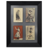 Cartões postais com representação de modelos femininos, 1900.<br /><br />Quadro com 4 postais colecionáveis dos anos 1900, sendo 3 não circulados e 1 Circulado em 1904, emparelhados em moldura preta em fundo de vidro, destacando-se as peças com a representação feminina em obras populares.<br />Medidas da unidade: 13,5 x 8,5 cm. Com moldura: 43,5 x 33 cm.