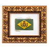 Miniatura da bandeira imperial brasileira, produzida em tecido.<br />Medidas: 12 x 20 cm. Emoldurada: 49,5 x 42 cm.