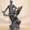 Luca MADRASSI (France, 1848 - 1919)<br />BRONZE <br />LE GENIE DES NATIONS <br />ALT 91 CM bronze maciço.83x59x57 cm. Base mármore rouge: 10x33x33 cm.<br />BIOGRAFIA: Foi um artista francês nascido na Itália, mais conhecido por suas esculturas de bronze em Art Nouveau de figuras mitológicas, alegóricas e rústicas. Seu trabalho foi influenciado pelo famoso ilustrador e escultor francês Gustave Doré . Nascido em 8 de junho de 1848 em Tricesimo, Itália, passou a estudar com Pierre-Jules Cavelier na École des Beaux-Arts de Paris e mais tarde trabalhou no estúdio de Doré. Madrassi expôs no Salon de la Sociéte des Artistes Français a partir de 1879, tornando-se cidadão francês em 1890. O artista morreu em 1919 em Paris, França.<br />