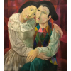 HARRY ELSAS (Baden-Württemberg, Stuttgart , Alemanha 28.07.1925 - Taubaté, SP 12.05.1994) <br />Pierrot e Colombina<br />123 x 110 cm<br />Óleo sobre eucatex<br />1971 - 1972