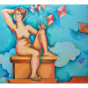 YARA TUPINAMBÁ (Montes Claros, 1932)<br />Med:154 x 171cm <br />Pintura em tecnica mista oleo sobre painel de eucatex e giz de cera .<br />Sem título, figura mulher, pipas e borboletas 1972. <br /><br />BIOGRAFIA: Yara Tupynambá Gordilho Santos (Montes Claros MG 1932). <br />Pintora, gravadora, desenhista, muralista e professora. Tem seu primeiro emprego aos 17 anos de idade como concursada em datilografia, na Caixa Econômica Estadual. Lá permanece por dois anos e, por datilografar com agilidade, faz um acordo com o chefe e consegue mais tempo livre, o qual utiliza para desenhar. Inicia-se nos estudos de arte com Guignard (1896-1962), em 1950, em Belo Horizonte, além de estudar gravura com Misabel Pedrosa (1927), em 1954, e aperfeiçoar-se posteriormente com Oswaldo Goeldi (1895-1961), no Rio de Janeiro. Cursa a Faculdade de Artes Visuais da Universidade Federal de Minas Gerais - UFMG e, em 1967, defende tese sobre Albert Dürer. No ano seguinte, passa lecionar gravura na mesma universidade. Dedica-se à gravura, especialmente sobre madeira, preferindo o preto e branco à gama de cores. Em telas a óleo pinta congados, cavalhadas e violeiros, temas referentes a sua adolescência, e as andanças pelo interior do estado de Minas Gerais. Ela mesma fabrica algumas tintas vinílicas. É convidada a fazer um mural sobre a inconfidência mineira na reitoria da UFMG, inaugurado em 1969, e posteriormente torna-se se diretora da Escola de Belas Artes da mesma universidade. Na década de 1970, realiza diversos murais para residências, estabelecimentos comerciais e órgãos públicos, como o Minas, do século XVII ao século XX , feito para a Assembléia Legislativa de Minas Gerais. Executa um mural na Igreja Matriz na cidade de Ferros, Minas Gerais, no qual retrata Adão e Eva nus, fato que causa polêmica, obrigando o prefeito a colocar a obra no seguro. Pesquisa as pinturas do século XVIII em igrejas de Ouro Preto e Sabará, produzindo desenhos realizados sobre arcas e baús, e retratando cenas da época e símbolos como brazões. Lidera o Atelier Vivo na Bienal Nacional de São Paulo, em 1974, onde mostra uma pesquisa realizada na área educacional e com estandartes. Recebe bolsa de estudos do Pratt Institute e viaja para Nova York (Estados Unidos). Retorna a Belo Horizonte e torna-se assessora cultural da Empresa Mineira de Turismo - Turminas, além de ser responsável pela implantação de um programa do Ministério do Trabalho para requalificação do artesanato no estado de Minas Gerais. Em 1992, recebe o título de Cidadã Honorária de Belo Horizonte do governo de Minas Gerais. É escolhida pela crítica diversas vezes como destaque das artes, além de homenageada com poemas, como fez Carlos Drummond de Andrade (1902 - 1987) ao escrever o poema Exposição sobre a artista. FONTE ITAU CULTURAL.<br />ARTISTA CITADO NO LIVRO: A escola Guignard: na cultura modernista de Minas, 1944-1962. <br />por Ivone Luzia Vieira, 1988