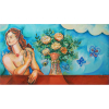 YARA TUPINAMBÁ (Montes Claros, 1932)<br />med:85 x 153, pintura em técnica mista - óleo sobre painel de eucatex e giz de cera, <br />Sem título, figura mulher e vaso de flores, 1972.<br /><br />BIOGRAFIA:Yara Tupynambá Gordilho Santos (Montes Claros MG 1932). Pintora, gravadora, desenhista, muralista e professora. Tem seu primeiro emprego aos 17 anos de idade como concursada em datilografia, na Caixa Econômica Estadual. Lá permanece por dois anos e, por datilografar com agilidade, faz um acordo com o chefe e consegue mais tempo livre, o qual utiliza para desenhar. Inicia-se nos estudos de arte com Guignard (1896-1962), em 1950, em Belo Horizonte, além de estudar gravura com Misabel Pedrosa (1927), em 1954, e aperfeiçoar-se posteriormente com Oswaldo Goeldi (1895-1961), no Rio de Janeiro. Cursa a Faculdade de Artes Visuais da Universidade Federal de Minas Gerais - UFMG e, em 1967, defende tese sobre Albert Dürer. No ano seguinte, passa lecionar gravura na mesma universidade. Dedica-se à gravura, especialmente sobre madeira, preferindo o preto e branco à gama de cores. Em telas a óleo pinta congados, cavalhadas e violeiros, temas referentes a sua adolescência, e as andanças pelo interior do estado de Minas Gerais. Ela mesma fabrica algumas tintas vinílicas. É convidada a fazer um mural sobre a inconfidência mineira na reitoria da UFMG, inaugurado em 1969, e posteriormente torna-se se diretora da Escola de Belas Artes da mesma universidade. Na década de 1970, realiza diversos murais para residências, estabelecimentos comerciais e órgãos públicos, como o Minas, do século XVII ao século XX , feito para a Assembléia Legislativa de Minas Gerais. Executa um mural na Igreja Matriz na cidade de Ferros, Minas Gerais, no qual retrata Adão e Eva nus, fato que causa polêmica, obrigando o prefeito a colocar a obra no seguro. Pesquisa as pinturas do século XVIII em igrejas de Ouro Preto e Sabará, produzindo desenhos realizados sobre arcas e baús, e retratando cenas da época e símbolos como brazões. Lidera o Atelier Vivo na Bienal Nacional de São Paulo, em 1974, onde mostra uma pesquisa realizada na área educacional e com estandartes. Recebe bolsa de estudos do Pratt Institute e viaja para Nova York (Estados Unidos). Retorna a Belo Horizonte e torna-se assessora cultural da Empresa Mineira de Turismo - Turminas, além de ser responsável pela implantação de um programa do Ministério do Trabalho para requalificação do artesanato no estado de Minas Gerais. Em 1992, recebe o título de Cidadã Honorária de Belo Horizonte do governo de Minas Gerais. É escolhida pela crítica diversas vezes como destaque das artes, além de homenageada com poemas, como fez Carlos Drummond de Andrade (1902 - 1987) ao escrever o poema Exposição sobre a artista. FONTE ITAU CULTURAL.<br />ARTISTA CITADO NO LIVRO: A escola Guignard: na cultura modernista de Minas, 1944-1962. <br />por Ivone Luzia Vieira, 1988