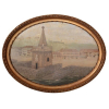 PINTOR ANÔNIMO <br />ICONOGRAFIA DO RIO DE JANEIRO, Séc. XIX, circa 1850. <br />Óleo sobre placa de madeira (oval) emoldurado.<br />Medidas: 33 x 46 cm <br /><br />Rara Iconografia do Cais do Rio de Janeiro com Chafariz Mestre Valentin e cidade ao Fundo <br />(Palácio dos Vice Reys; o Carmo; a Sé Velha; o Colégio dos Jesuítas; o forte de São Sebastião). Este cais foi feito por Jacques Funk e data do de 1789. 