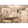 <p>PORTINARI - Candido (Brodowski, SP 1903 — Rio de Janeiro, 1962) 28x17,5 cm./ 56x45,5 cm. Desenho a grafite. O batismo de Jesus, 1944 Reproduzido no catálogo raisonné do Projeto Portinari. 2169 FCO1021, volume 3, página 45 “Divina Pastora” [FCO 1013] TEMAS: Religioso:Cenas Religiosas:Batismo de Jesus Religioso:Jesus Religioso:Santos:São João Batista Figura Humana:Grupo:Homens Figura Humana:Figura DESCRIÇÃO: Composição em preto e branco. Linhas de contorno e áreas de sombras. São João batizando Jesus e três pessoas observando a cena. À direita do suporte espaço em forma de retângulo, em branco, correspondente à porta da parede da sala de jantar onde seria realizada a pintura mural. As figuras estão esquematizadas. Ao centro, figura em pé, de frente, com braços abertos. A seu lado esquerdo, São João em pé, de perfil para a esquerda, segura na mão esquerda uma cumbuca que está acima da cabeça de Jesus. Um pouco mais ao fundo, à esquerda, grupo de três figuras em pé, olhando na direção de Jesus e de São João. O fundo e o chão são geometrizados em áreas irregulares esquemáticas claras e escuras, sugerindo morros.</p>