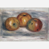 Pierre-Auguste Renoir - Trois pommes. Óleo sobre tela. Assinado inferior direito. 18,3 x 27 cm.