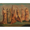 CLÓVIS GRACIANO - “Figuras humanas” - Óleo sobre tela - Ass.dat. 1950 lat.dir. 72 x 92 cm. Com etiqueta que a obra foi restaurada por Renta P.Wertheimer no verso.