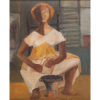 MARIA LEONTINA<br>“Mulher sentada”<br>Óleo sobre tela.<br>Ass. dat. 1941 inf. dir.<br>Ass .dat. no verso.<br>61 x 50 cm.