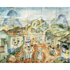 Osirarte - Alfredo Volpi - Mário Zanini - Vilarejo com Igreja - pintura em baixo esmalte sobre azulejo , 60 x 75