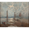 MILESI, Alessandro (1856-1945)<br />Marinha com pescadores. Ost, 50 x 58 cm. Assinado no cid.