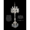 Raro e importante candelabro pedestal de cristal de Baccarat, para 24 luzes dispostas em três estágios, braços recurvos com pingentes e contas lapidadas, sobre coluna fusa de quatro pés recurvos. 215 cm de altura. França, séc. XIX.<br /><br />Trata-se de um dos exemplares produzidos pela Cristalerie de Baccarat, para atender a Czarina russa, esposa do Czar Nicolau II, a partir de um modelo de 1867. Reproduzido no catálogo da Baccarat. As peças não puderam ser entregues à encomendante por ocasião da Primeira Guerra Mundial 1914/18, seguida da revolução de 1917, permanecendo então na rue Paradis, até sua comercialização para uma tradicional família paulista.