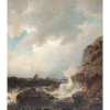 GUDE, Hans Frederik (1825-1903) Mar revolto. Ost, 39 x 33 cm. Assinado no cie. Pintor da Escola Norueguesa.
