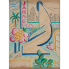 TARSILA DO AMARAL - Jaraguá. - Estudo a partir de ilustração para a revista Jaraguá. - Guache e nanquim sobre papel, - 30 x 22 cm. - Assinado no cie. C. 1950. - Reproduzida no catálogo Raisonné, vol. III, pág. 72 sob o número - DI 1226.