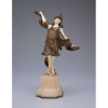 PAUL MARQUET, <br />René<br />Kernalan Indian Dancer. <br />Escultura de bronze e marfim sobre base de ônix.<br />40 cm de altura.<br />Assinada no bronze.