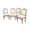Conjunto de 12 cadeiras de madeira com vestígios de pátina, ao estilo Louis XV. Provavelmente da Casa Jansen. Assento e encosto estofados e revestidos. <br>95 cm de altura, o espaldar. <br>França. séc. XIX/XX.