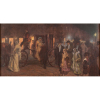 RODOLPHO CHAMBELAND<br>Noite de espetáculo. <br>Ost, 70 x 127 cm.<br>Assinado no cie.<br>Tela apresentada no Salão Nacional de Belas Artes do Rio de Janeiro de 1904 e elogiada pelo mais importante crítico da época, Gonzaga Duque que diz dele: ... “seu desenho se vai acusando duma firme elegância, sobretudo no que respeita à composição... em tudo num capricho, um asseio de pincel que o reconheciam para o futuro”. 