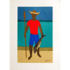 Djanira da Motta e Silva – gravura em serigrafia, destacado do álbum “Djanira”, representando Pescador, datado de 1966, que consta de 750 exemplares. A execução das estampas em serigrafia esteve a cargo de Mário de La Parra. Assinado na Chapa. Medidas 54x37cm. ACID/1966 