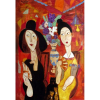 ASFADUROFF NIBBES | Les femmes com leque, jarro e gato | Encaustica sobre Tela | Medidas da obra 70x100cm | Sem moldura | 2014<br /><br />Nibbes mora no Brasil desde 1998 e já realizou exposições no Uruguai e participa de Bienais como artista convidado; destacando-se na Bienal da República da Coréia do Sul em 1997. O artista é representado por Galerias de Artes no Canadá e Nova York, tendo trabalhos levados à leilão pela SOTHEBY’S – New York, como artista Sul Americano ao lado de nomes importantes como Torres Garcia, Pedro Figari e José Cúneo.