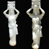 Par de esculturas executadas em mármore representando figuras femininas. (no estado)- 163 cm de alt.