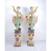 Par de finas esculturas executadas em madeira policromada e ornamentada representando dançarinas . Tailândia Sec XX. - 165 cm alt.