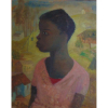 REBOLO FRANCISCO – Figura de negra com paisagem – óleo sobre compensado de papelão – CSD – 49 x 40 cm. Acompanha – Recibo da galeria – A ponte atribuído ao período entre 1938 a 1942 e foto com autenticação por Lisbeth Rebolo em 1981. Francisco Rebolo Gonsales (São Paulo, 1902 – São Paulo 1980). Pintor e gravador. Inicia seus estudos em artes na Escola Profissional Masculina do Brás, onde tem aula de desenho com o professor Guiseppe Barquita, entre 1915 e 1917. Aos 14 anos, trabalha comom aprendiz de decorador de paredes. Paralelamente à sua atividade como decorador, atua como jogador de futebol, passando pela Associação Atlética São Bento, de 1917 a 1822, pelo Sport Club Corinthians Paulista, de 1922 a 1927, e pelo clube atlético Ypiranga, de 1927 a 1934. Em 1926, monta ateliê de decoração na Ra São Bento. A partir 1933, transfere seu Ateliê para uma sala no Palacete Santa Helena, quando inicia - se na pintura. A partir de 1935, partilha seu ateliê com Mario Zanini (1907-1971). Posteriormente, outras salas do Palacete são transformadas em ateliês e ocupadas por vários pintores. Mais tarde, este grupo de artistas passa a ser denominado Grupo Santa Helena. Rebolo desenvolve uma obra pautada na figuração, mas, a partir da década de 1950, esboça algumas experiências no abstracionismo e posteriormente no construtivismo. Em 1937, participa da formação do Sindicato dos Artistas Plásticos de São Paulo e integra a Família Artística Paulista (FAP). Em 1945, trabalha com outros artistas para a criação do clube dos Artistas e amigos da Arte (clubinho) do qual é diretor por várias vezes. Com prêmio de viagem ao exterior, obtido no 3° São Nacional de Arte Moderna, embarca para a Europa em 1955. Em 1956, faz curso de restauração no Vaticano, participando da recuperação de uma obra de Raphael (1483-1520) A partir de 1959, incentivado por Marcelo Grassmann (1925-2013). Inicia uma série de experiências como gravador.