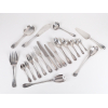 <p>Faqueiro em prata de Lei - contraste cabeça de Minerva composto por 379 peças - França Séc. XIX - Sendo 24 facas p/peixe - 48 garfos de mesa - 24 colheres de sopa - 24 garfos de sobremesa - 24 colheres p/sorvete - 24 colheres p/ sobremesa - 24 colheres de chá - 24 garfos p/ostras - 24 colherinhas p/café - 24 garfos para doce - 19 peças de servir - 24 facas de sobremesa - 48 facas de mesa e 24 garfos p/peixe.</p>