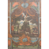 Grande painel representando cena de caça ,guarnecido por molduras barrocas com alegorias. França Séc XVIII - OST - 180 x 122 .