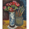 TADASHI KAMINAGAI - Vaso de Flores , óleo sobre tela - CID - 54 x 45 .