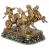 Antonio Vanetti Roman charioteer. Escultura de bronze dourado, representando soldado romano conduzindo biga puxada por três cavalos; sobre base de bronze apoiada em suporte de mármore verde, rajado; 45 cm de altura e 54 cm de comprimento . Assinado na lateral da base: Vinetti.<br>