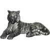 LLadro - Tigre negro e prata. Escultura de porcelana fina representando tigre deitado, pertencente a coleção de 2017 de Alfredo Llorens, referência 01009261; na base selo; 49 cm de comprimento e 25 cm de altura. Espanha, séc. XXI.