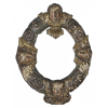 Espelho com moldura entalhada e policromada decorada com rostos de quatro anjos; 37,5 cm x 28,5 cm. Séc. XVIII. Brasil, séc. XVIII.