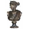 Artista não identificado - Deusa Artemis. Busto de bronze dourado e patinado modelado na figura da deusa Artemis em sua tradicional representação iconográfica; 50,5 cm de altura. Atrás, em baixo relevo, localização: Knossos e assinatura incisa não identificada.