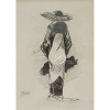 Belmiro de Almeida<br>Figura Feminina com Chapéu. Nanquim e aquarela, 30 x 20 cm. Assinado embaixo à esquerda: Belmiro.<br>Origem: ex-coleção Maria Helena e Eldino F. Brancante.