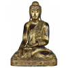 Buda Shakyamuni Tathagata.<br>Escultura de madeira entalhada, envernizada e dourada, modelada na figura de Buda, sentado em posição de lótus, com profusa decoração de pedras coloridas e espelhadas;<br>43 cm de altura total. Tailândia, séc. XIX / XX.