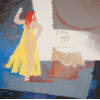 FLORIANO TEIXEIRA - Mulher com gramofone - óleo sobre tela - 100 x 100 cm - a.c.i.d. 1988 - com etiqueta de autenticidade no verso Evasion Salvador - BA