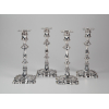 Raro conjunto composto por quatro castiçais em prata de lei repuxada e finamente cinzelada - base quadrangular e haste alongada com decoração em folhas de acanto - todas as peças com contrastes para a cidade de Londres, com letra-data para 1760 e marca do prateiro John Hyatt & C. Semore - altura, 26 cm - Inglaterra, séc. XVIII (período George III) - Acompanha pasta com vasta documentação, inclusive nota de compra (S. J. SHRUBSOLE) em Londres-11/1964