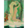 Enrico Bianco<br>Nu com Flores – 78 x 56 cm - OSE – Ass. CID e Dat. 1989 <br>Quanto mais vejo o corpo, mais o sinto<br> existente em si mesmo, proprietário<br> de um segredo, um sentido – labirinto<br> particular, alheio ao ser precário.<br> <br> Cada corpo é uma escrita diferente<br> e tão selada em seu contorno estrito<br> que a devassá-la em vão se aflige a mente:<br> não lhe penetra, na textura, o mito.<br> <br> Trabalho eterno: a mão, o olhar absorto<br> no gesto fulvo e nu da moça andando<br> como flor a mover-se fora do horto.<br> <br> Só o pintor conhece como e quando<br> o corpo se demonstra na pureza<br> que é negação de tempo e de tristeza. <br>Carlos Drummond de Andrade<br> (A esse mestre da pintura como arte de transcendência do real e da vitória sobre o tempo, deixo aqui a minha homenagem nestes versos que me provocou a contemplação de um de seus nus femininos)<br> Trecho extraído do livro A Arte de Enrico Bianco, Léo Christiano Editorial, apresentação de Pietro Maria Bardi, 1982   <br><br>Os nus, a força delicadíssima da mulher, a forma fiel à vida. E o movimento se efetiva em puro dado coreográfico. Umavertiginosa e calma beleza. A presença feminina, a luz, os objetos cotidianos, tudo numa simplicidade sutilíssima, que confere a estes cromo-gramas um timbre musical. É como se víssemos sonatas, trios, quartetos, numa surpreendente evidência de beleza. A jovem: em cristal diurno, em teorema lírico. O mistério da plenitude e do tempo. Há uma presença eterna, alegremente eterna, na juventude fugaz e imprescindível. Em seu cerne, a vida é jovem, sempre jovem, como os grandes sonhos, como as sementes que vencem o poder dos séculos. <br> José Paulo Moreira da Fonseca<br> Trecho extraído do livro A Arte de Enrico Bianco, Léo Christiano Editorial, apresentação de Pietro Maria Bardi, 1982